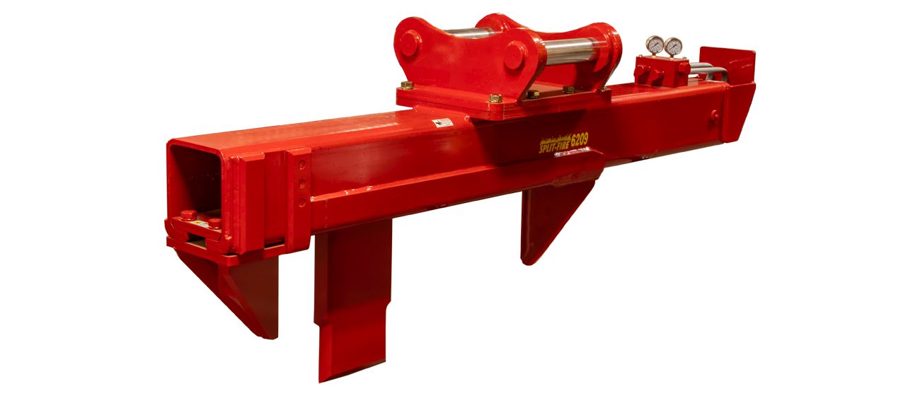 split-fire 6209 excavator log splitter shown from the back with pressure relief valve