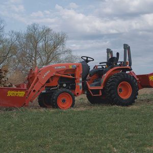 Split-Fire high cap bucket mounted to kubota bx