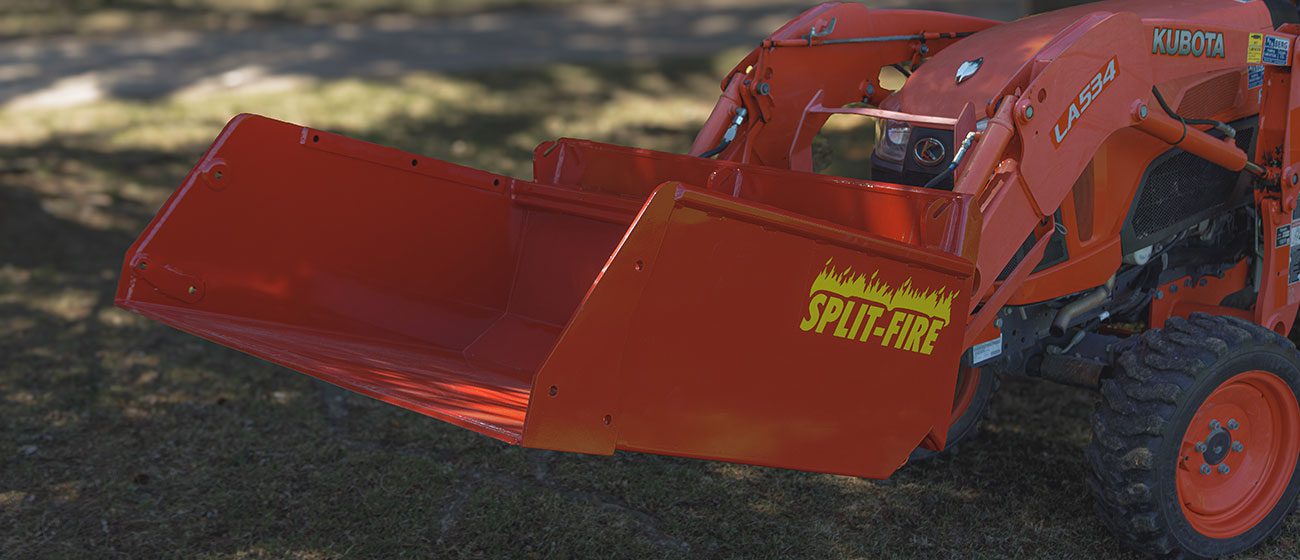 Split-Fire high cap bucket mounted to kubota bx