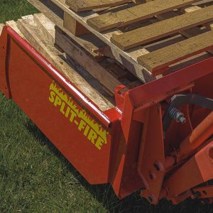 Split-Fire high cap bucket mounted to kubota bx with pallets loaded