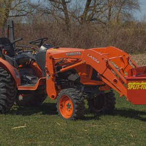 Split-Fire high cap bucket mounted to kubota bx