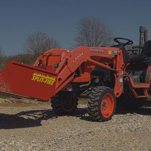 Split-Fire high cap bucket mounted to kubota bx