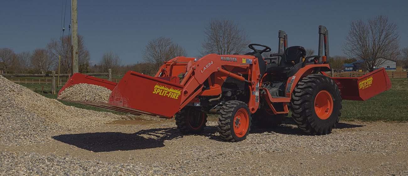 Split-Fire high cap bucket mounted to kubota bx