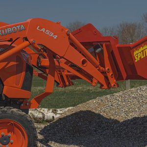 Split-Fire high cap bucket mounted to kubota bx